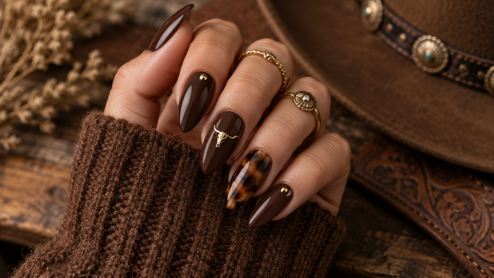 Chocolate Brown Cowgirl Nails